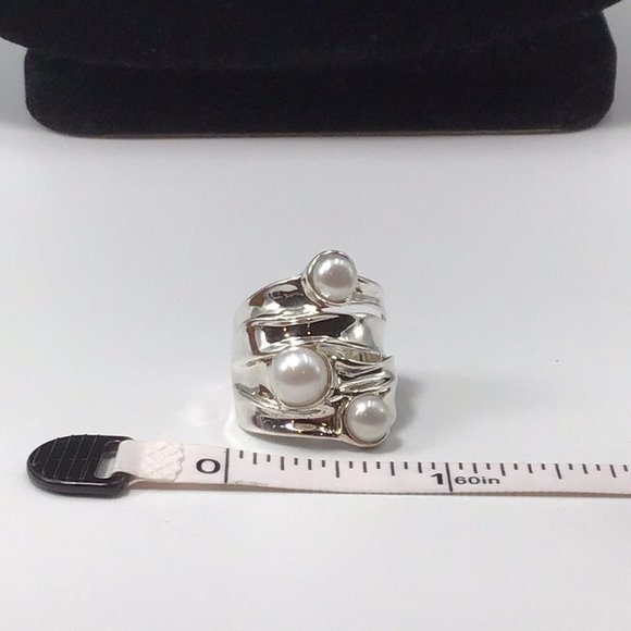 Sterling Silver White Pearl Ring Israel Designer Signed HG 7.2g Size 6 - Picture 7 of 11